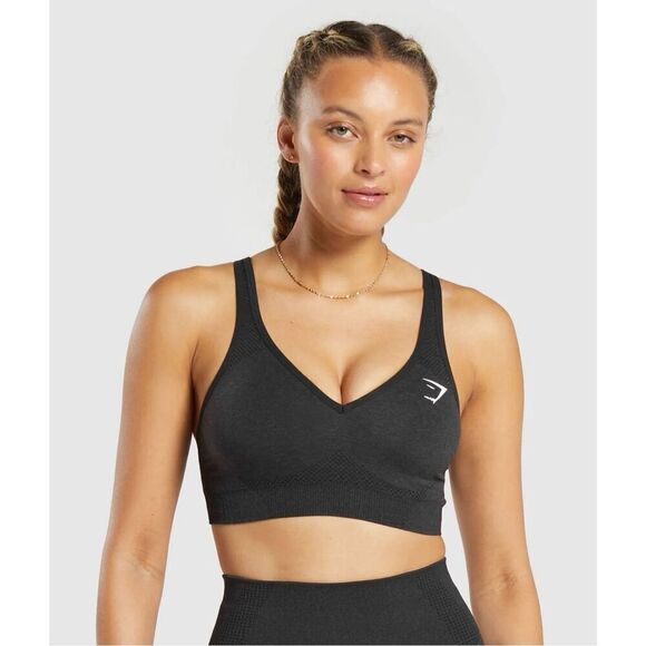 gymshark vital seamless 2.0 V Neck sports bra Compression Fit black Marl Size S - Picture 1 of 7